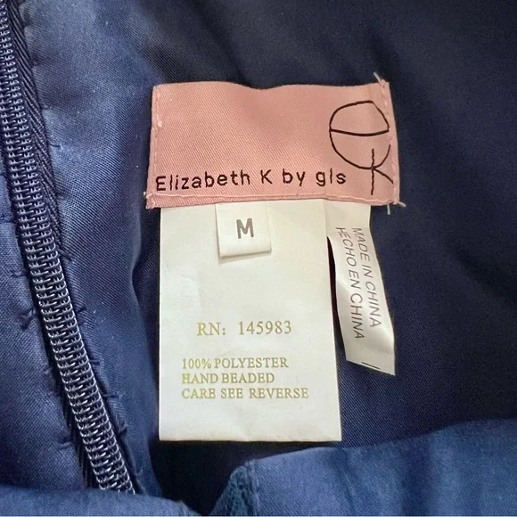 Elizabeth K by GLS Formal Navy Blue Full Length Gown Size Medium Holiday Party - Picture 9 of 13